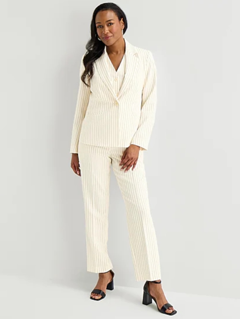 Cream Pinstripe Single-Button Blazer